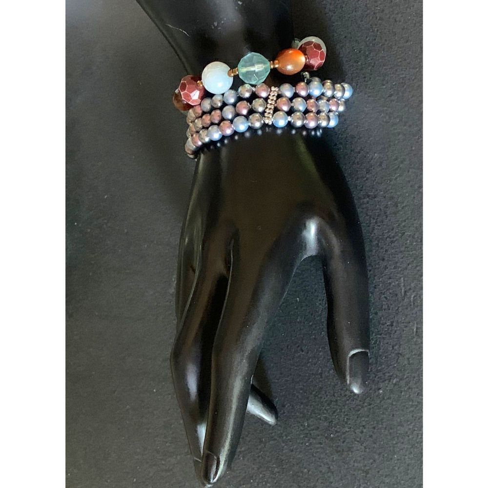 Lovely Brown and Blue hues Vintage Beaded bracelets - Set of 2, Unmarked